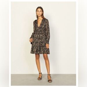 Sandro Black Multi-Color Floral Long-Sleeve Mini Dress